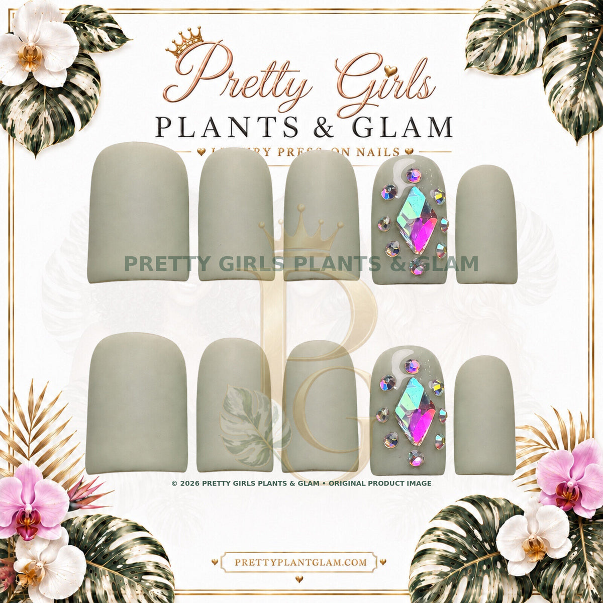 Sage Crystal protected flattened branded nail card by Pretty Girls Plants & Glam
