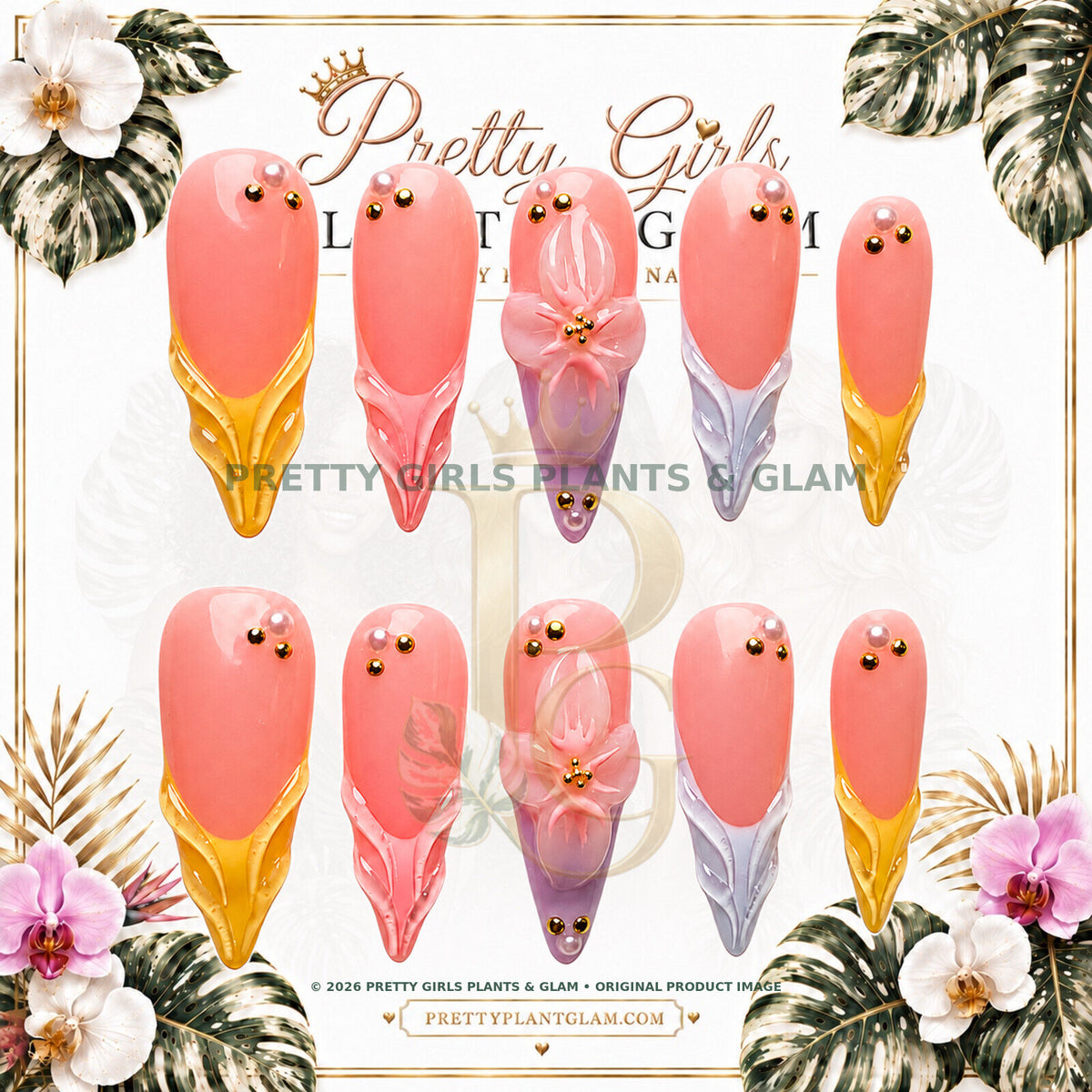 Sunset Petals protected flattened branded nail card by Pretty Girls Plants & Glam