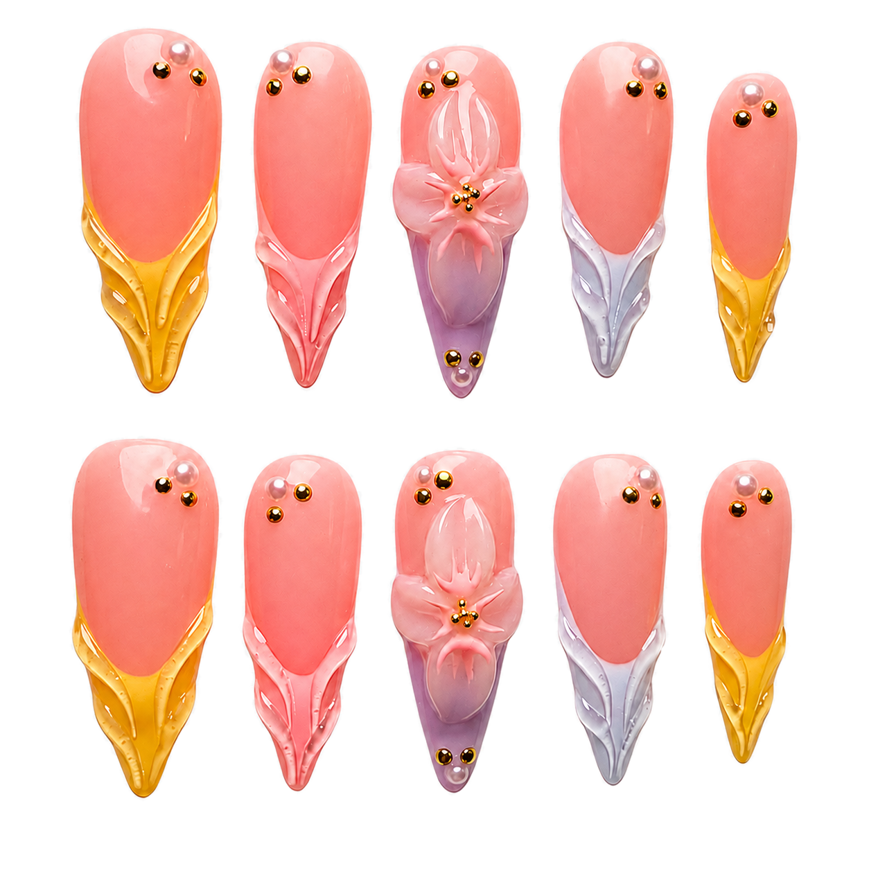 Sunset Petals pink sculpted reusable press-on nail set