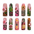 Tropical Muse pink 3d floral reusable press-on nail set